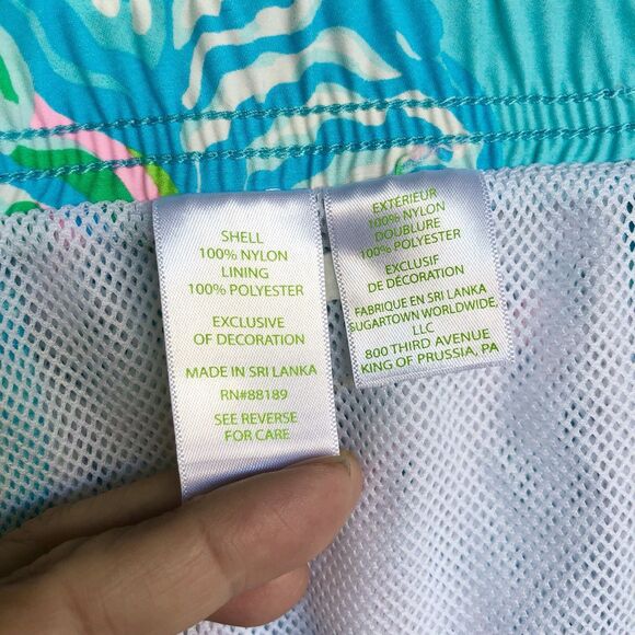 Lilly Pulitzer Swim Trunks L Blue Fish Print Pockets Lined Aqua La Vista Ibiza - Picture 10 of 14